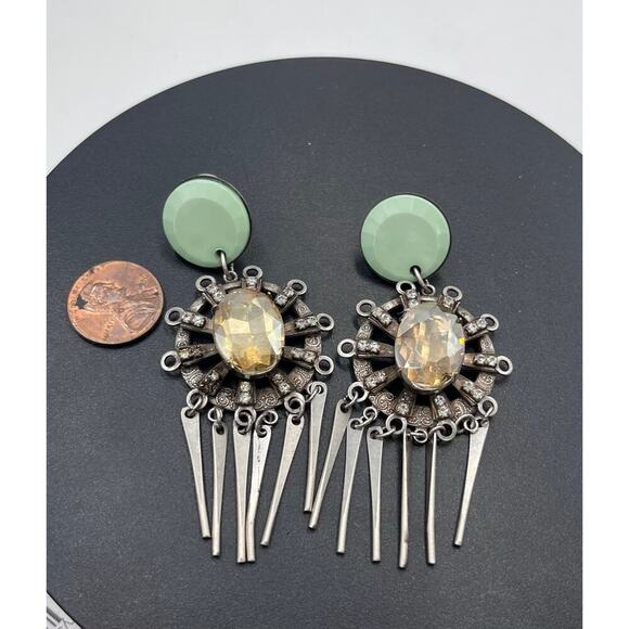 Dannijo Signed Crystal Carter Silver Tone Spear Dangle Earrings - Picture 7 of 12